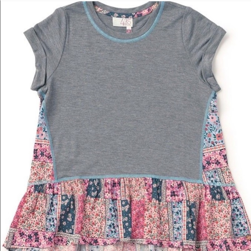 MATILDA JANE PEN PALS GRAY FLORAL TRIM TOP